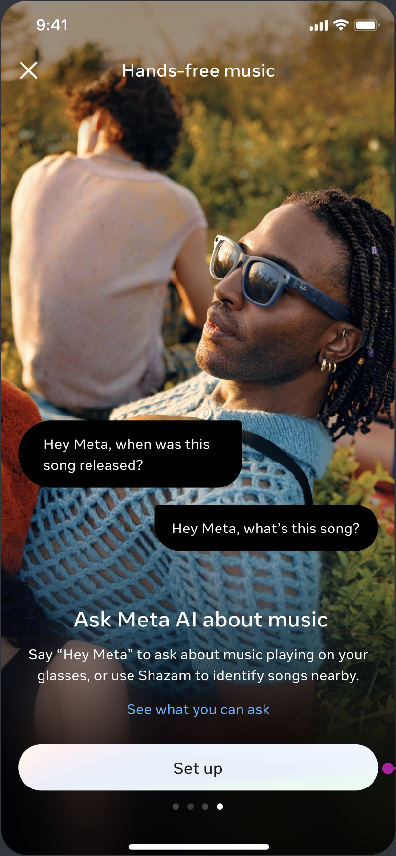 Hands-free music — ask Meta AI about music